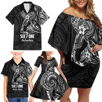 Black Guam Latte Stone Tribal Tattoo Family Matching Off Shoulder Short Dress and Hawaiian Shirt Hafa Adai Six 7 One