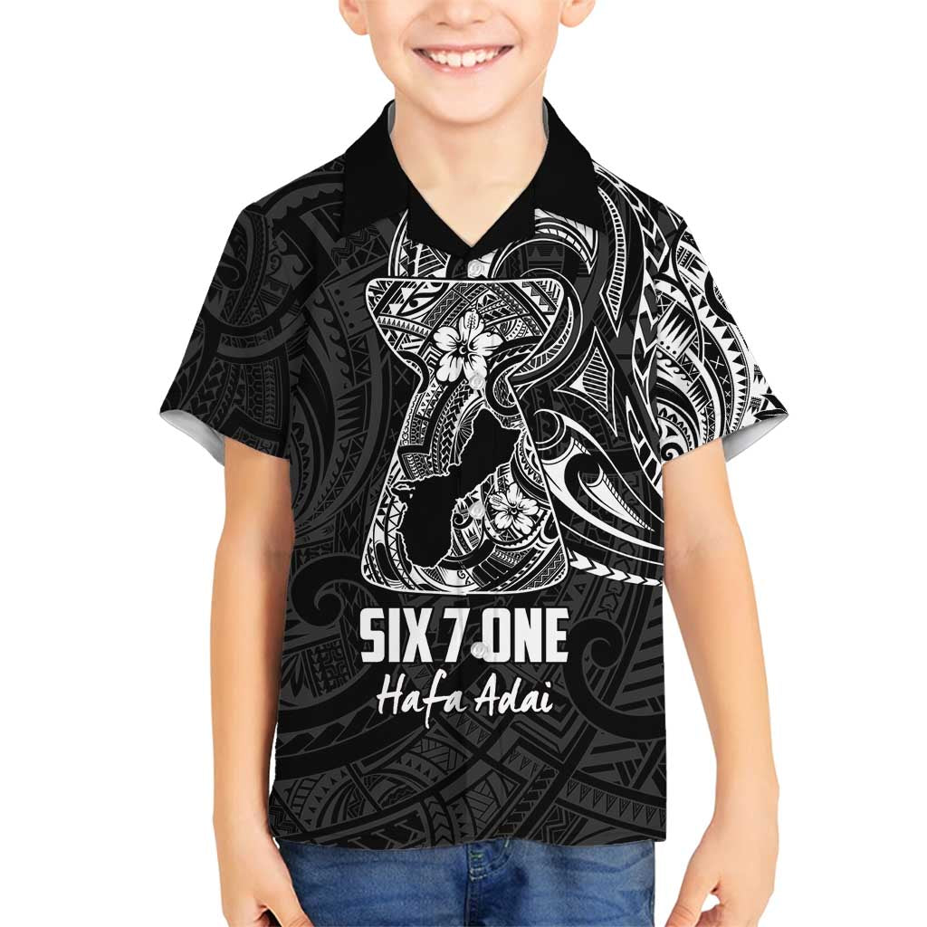 Black Guam Latte Stone Tribal Tattoo Family Matching Off Shoulder Short Dress and Hawaiian Shirt Hafa Adai Six 7 One