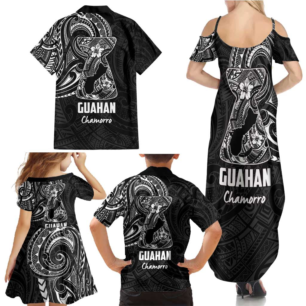 Black Guam Latte Stone Tribal Tattoo Family Matching Summer Maxi Dress and Hawaiian Shirt Hafa Adai Six 7 One