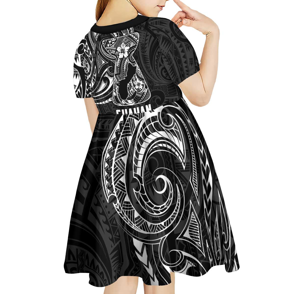 Black Guam Latte Stone Tribal Tattoo Kid Short Sleeve Dress Hafa Adai Six 7 One