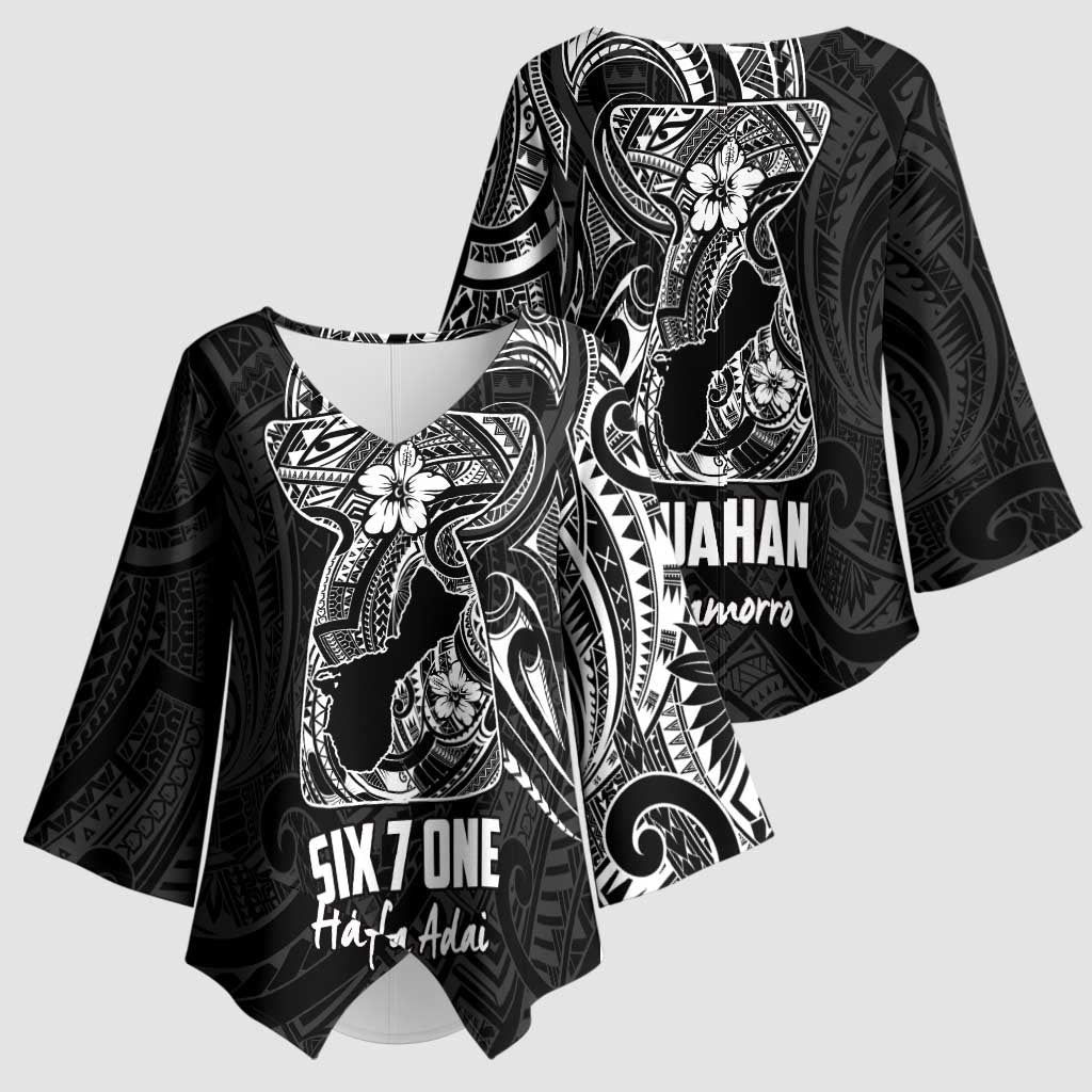 Black Guam Latte Stone Tribal Tattoo Kimono Sleeve Blouse Hafa Adai Six 7 One - Polynesian Pride