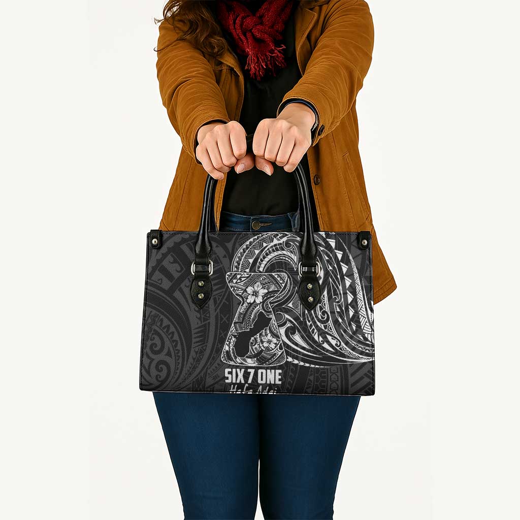 Black Guam Latte Stone Tribal Tattoo Leather Bag Hafa Adai Six 7 One - Polynesian Pride
