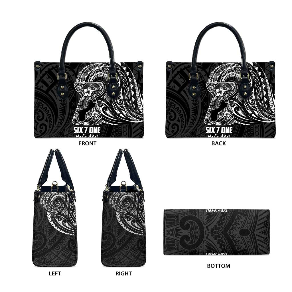 Black Guam Latte Stone Tribal Tattoo Leather Bag Hafa Adai Six 7 One - Polynesian Pride