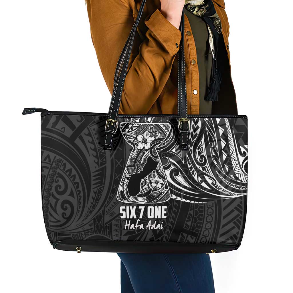 Black Guam Latte Stone Tribal Tattoo Leather Tote Bag Hafa Adai Six 7 One