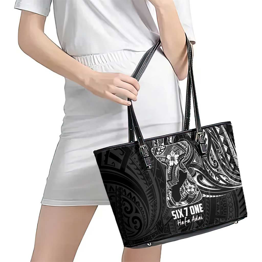 Black Guam Latte Stone Tribal Tattoo Leather Tote Bag Hafa Adai Six 7 One