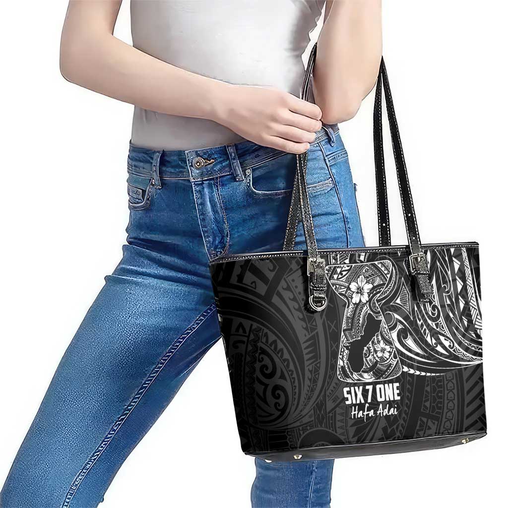 Black Guam Latte Stone Tribal Tattoo Leather Tote Bag Hafa Adai Six 7 One