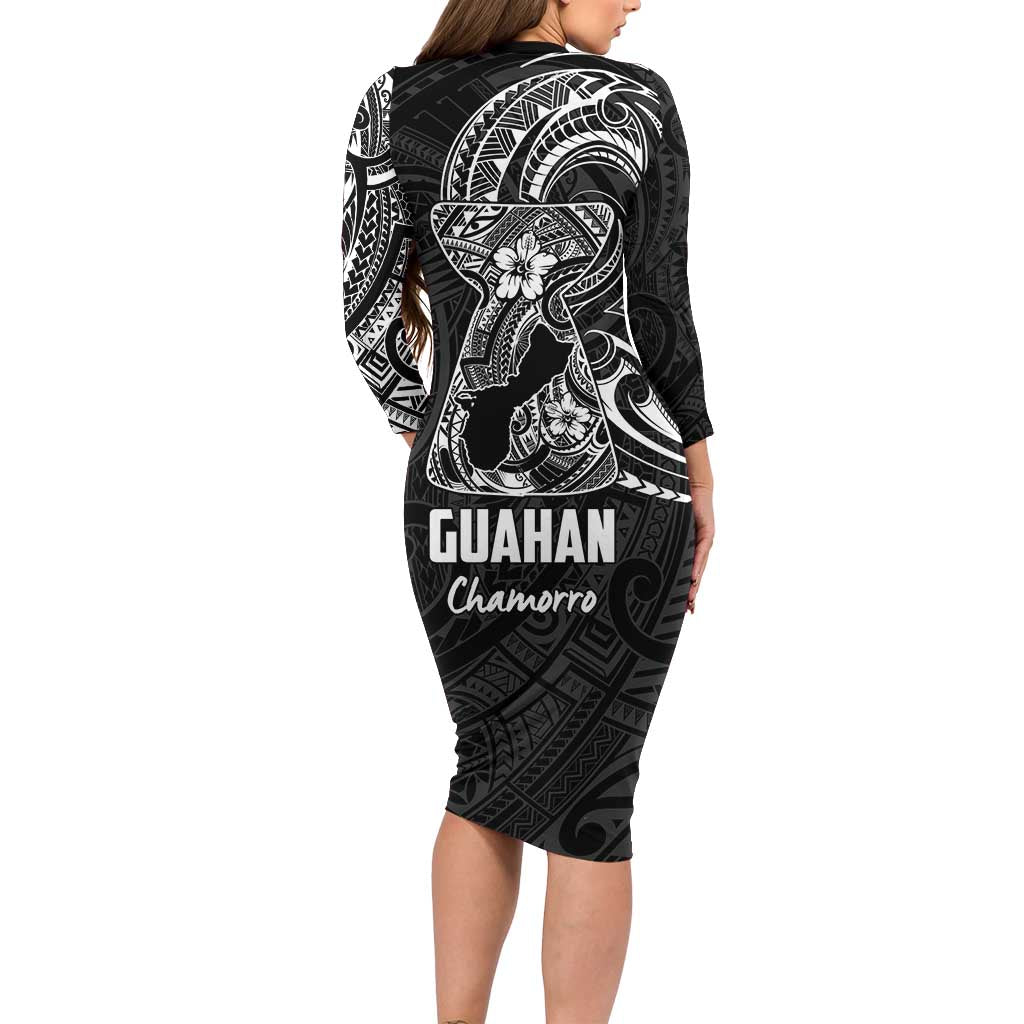 Black Guam Latte Stone Tribal Tattoo Long Sleeve Bodycon Dress Hafa Adai Six 7 One