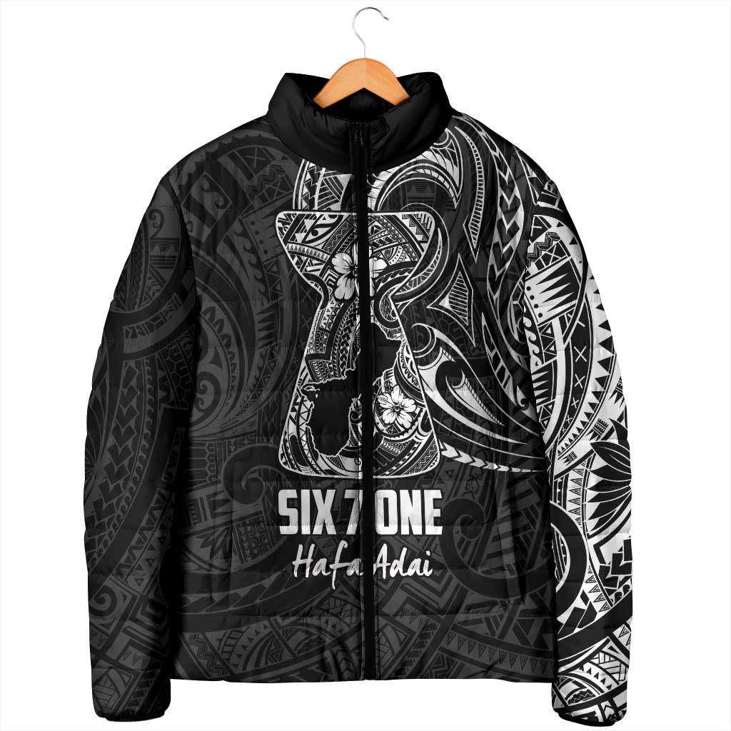 Black Guam Latte Stone Tribal Tattoo Padded Jacket Hafa Adai Six 7 One - Polynesian Pride