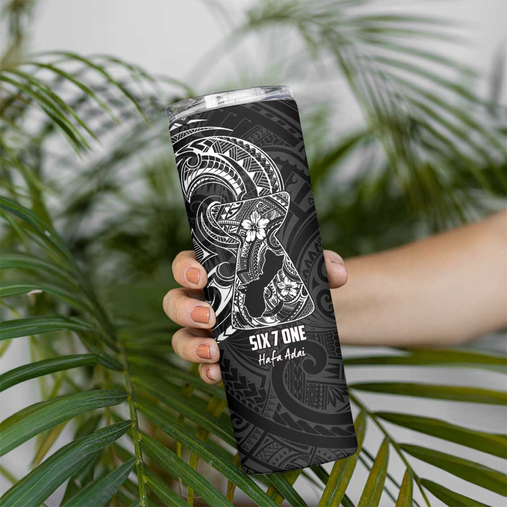Black Guam Latte Stone Tribal Tattoo Skinny Tumbler Hafa Adai Six 7 One LT9 - Polynesian Pride