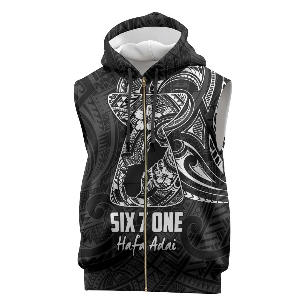 Black Guam Latte Stone Tribal Tattoo Sleeveless Zip Hoodie Hafa Adai Six 7 One - Polynesian Pride