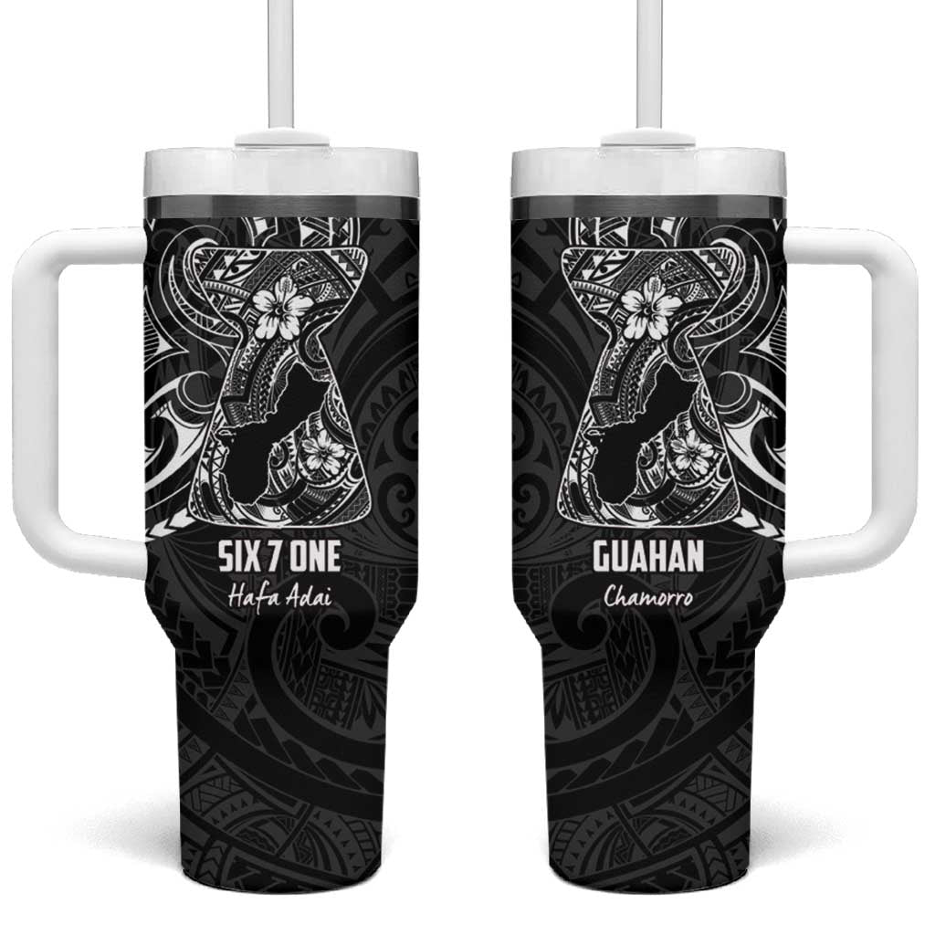 Black Guam Latte Stone Tribal Tattoo Tumbler With Handle Hafa Adai Six 7 One LT9 One Size: 40 oz Black - Polynesian Pride