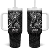 Black Guam Latte Stone Tribal Tattoo Tumbler With Handle Hafa Adai Six 7 One LT9 One Size: 40 oz Black - Polynesian Pride