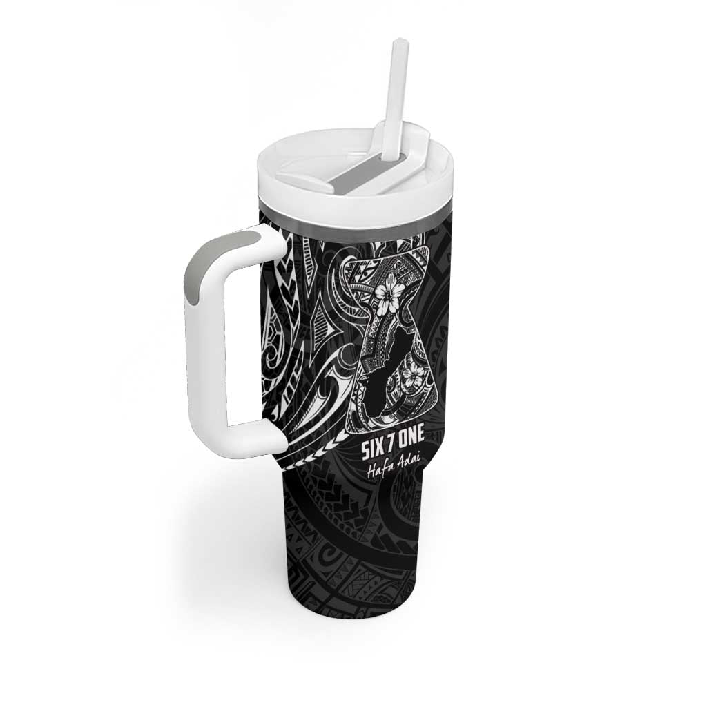 Black Guam Latte Stone Tribal Tattoo Tumbler With Handle Hafa Adai Six 7 One LT9 - Polynesian Pride