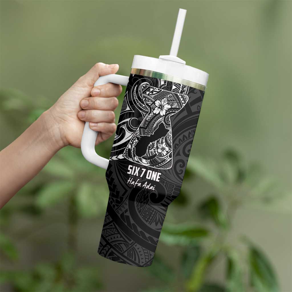 Black Guam Latte Stone Tribal Tattoo Tumbler With Handle Hafa Adai Six 7 One LT9 - Polynesian Pride