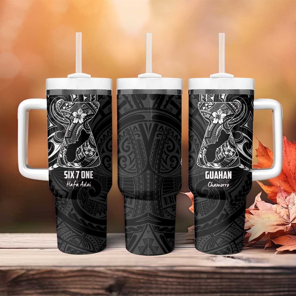 Black Guam Latte Stone Tribal Tattoo Tumbler With Handle Hafa Adai Six 7 One LT9 - Polynesian Pride