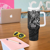 Black Guam Latte Stone Tribal Tattoo Tumbler With Handle Hafa Adai Six 7 One LT9 - Polynesian Pride