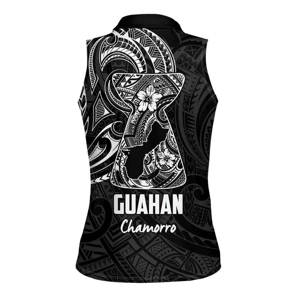 Black Guam Latte Stone Tribal Tattoo Women Sleeveless Polo Shirt Hafa Adai Six 7 One