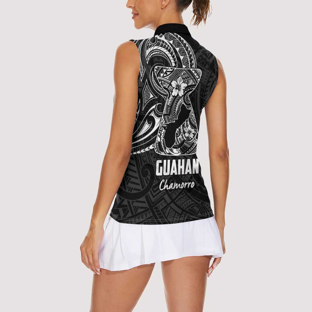 Black Guam Latte Stone Tribal Tattoo Women Sleeveless Polo Shirt Hafa Adai Six 7 One