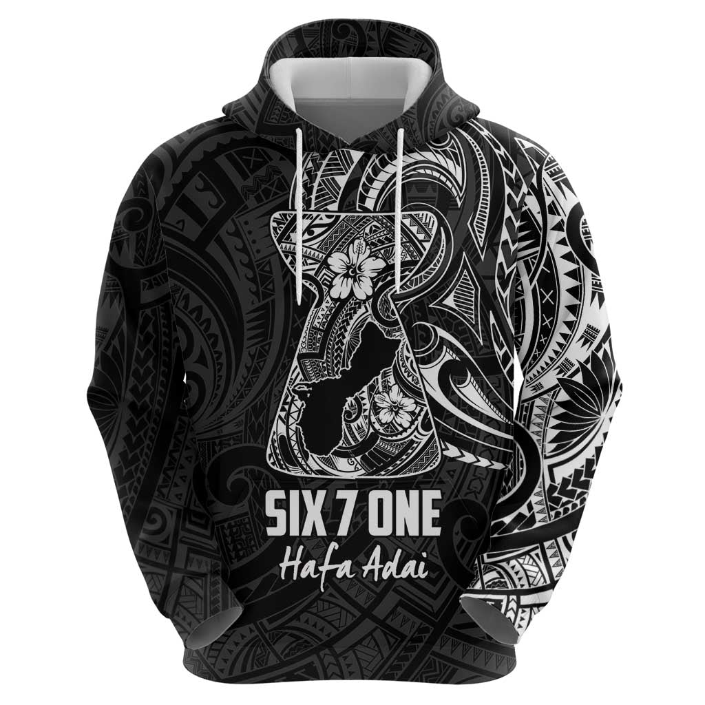 Black Guam Latte Stone Tribal Tattoo Zip Hoodie Hafa Adai Six 7 One