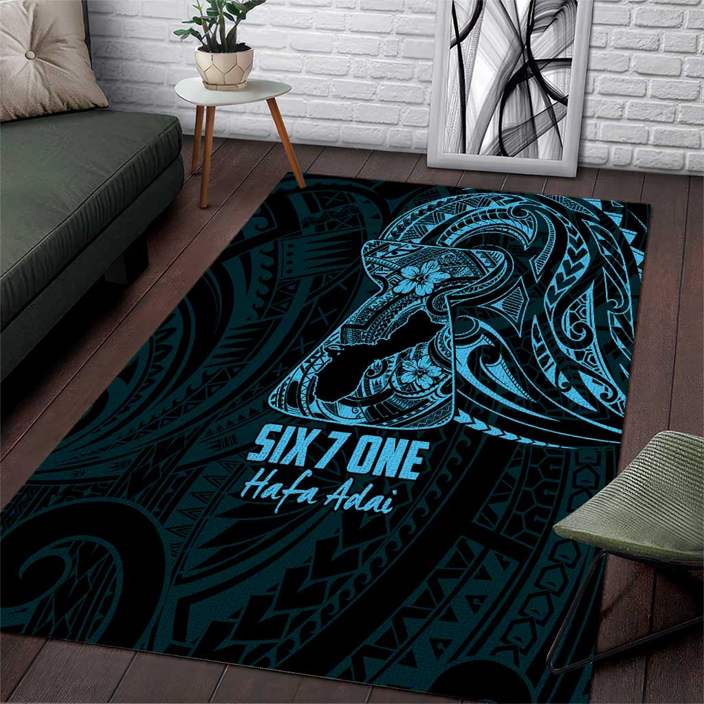 Blue Guam Latte Stone Tribal Tattoo Area Rug Hafa Adai Six 7 One LT9 Blue - Polynesian Pride