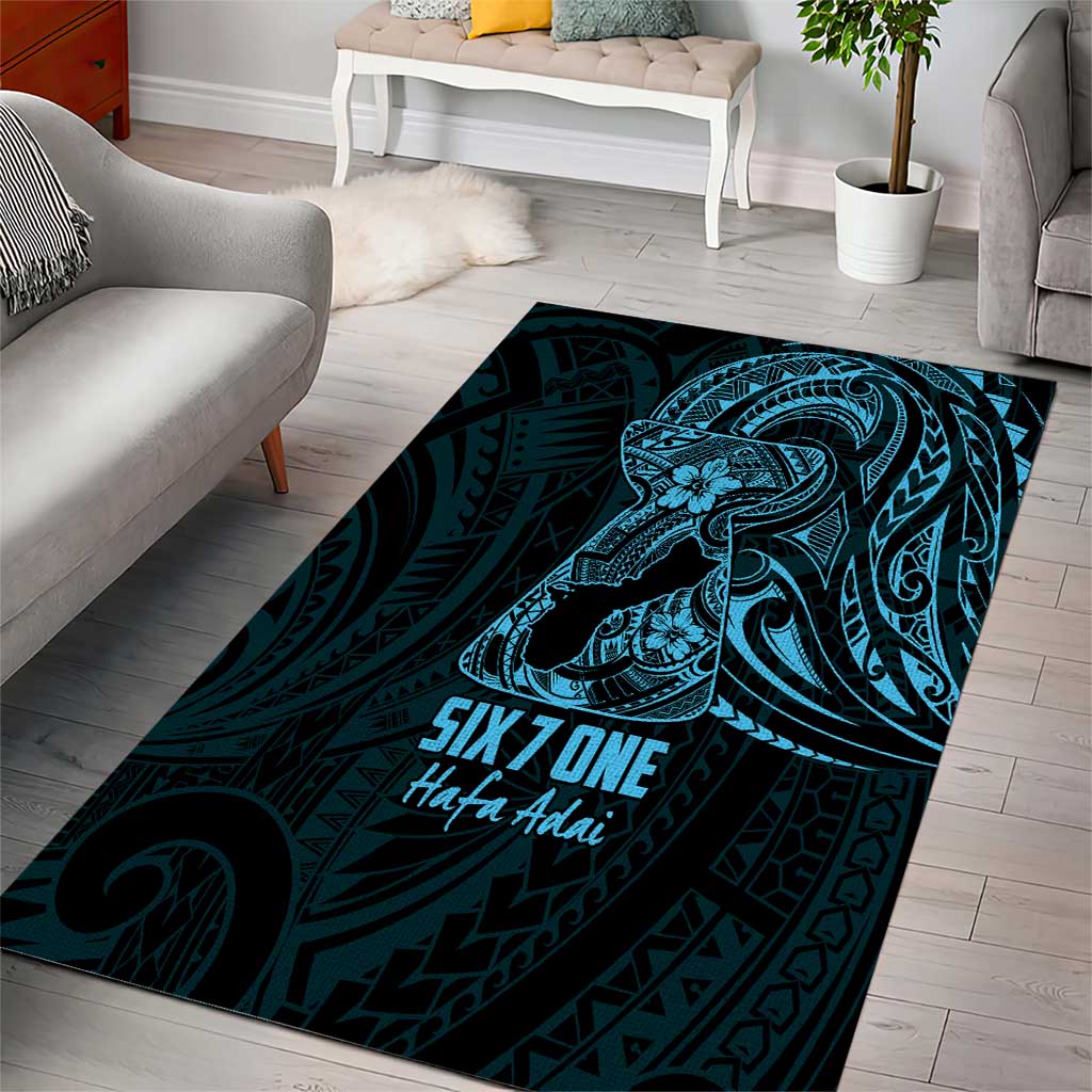 Blue Guam Latte Stone Tribal Tattoo Area Rug Hafa Adai Six 7 One LT9 - Polynesian Pride