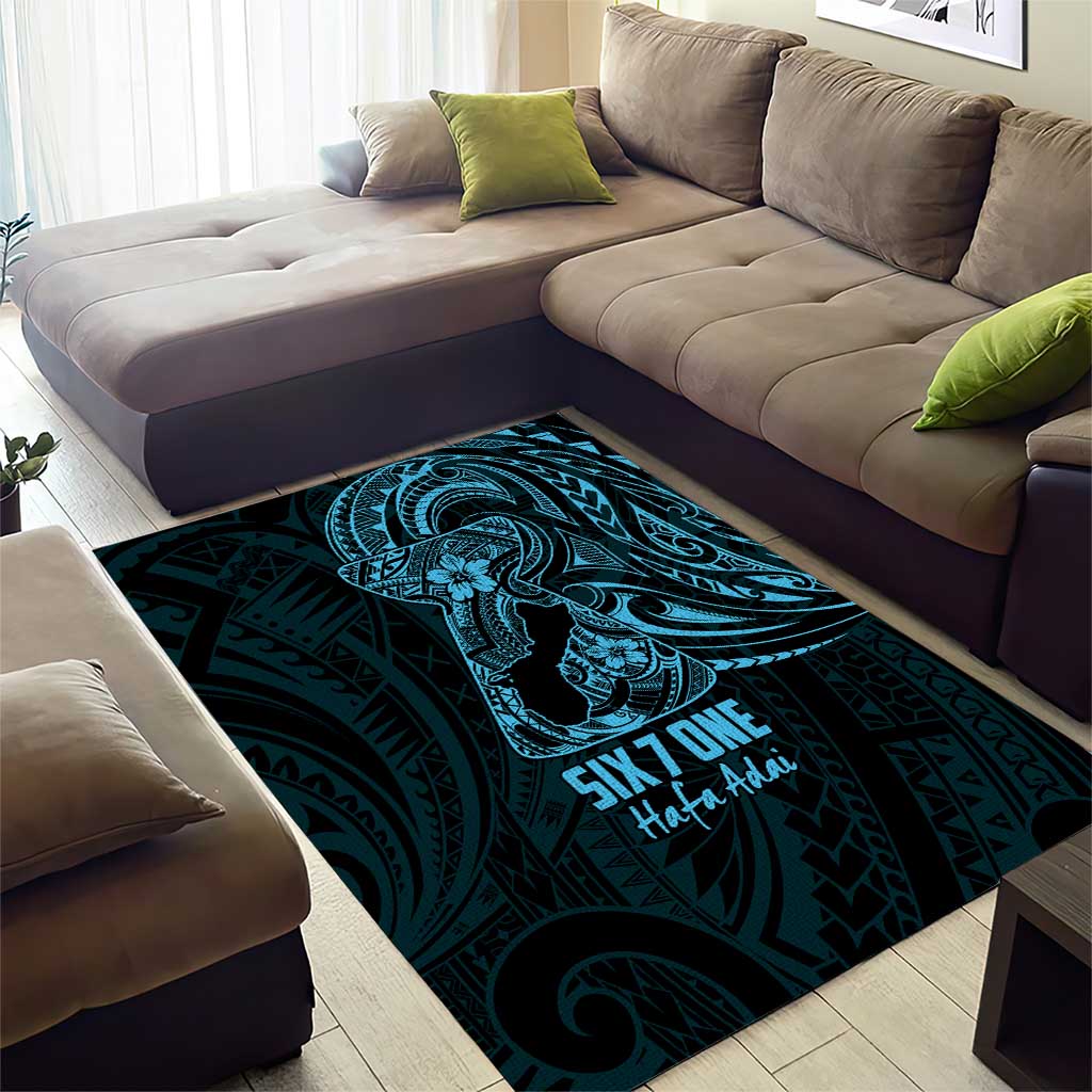 Blue Guam Latte Stone Tribal Tattoo Area Rug Hafa Adai Six 7 One LT9 - Polynesian Pride