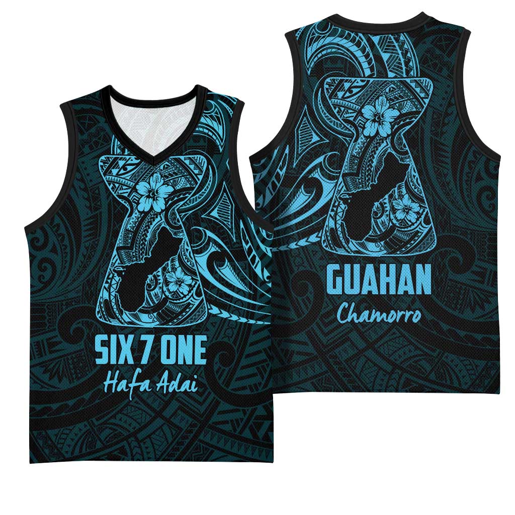 Blue Guam Latte Stone Tribal Tattoo Basketball Jersey Hafa Adai Six 7 One - Polynesian Pride