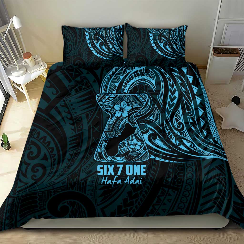 Blue Guam Latte Stone Tribal Tattoo Bedding Set Hafa Adai Six 7 One