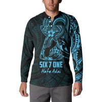 Blue Guam Latte Stone Tribal Tattoo Button Sweatshirt Hafa Adai Six 7 One