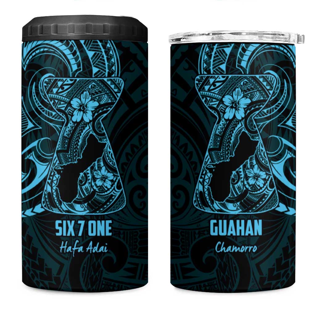 Blue Guam Latte Stone Tribal Tattoo 4 in 1 Can Cooler Tumbler Hafa Adai Six 7 One LT9 One Size: 16 oz Blue - Polynesian Pride