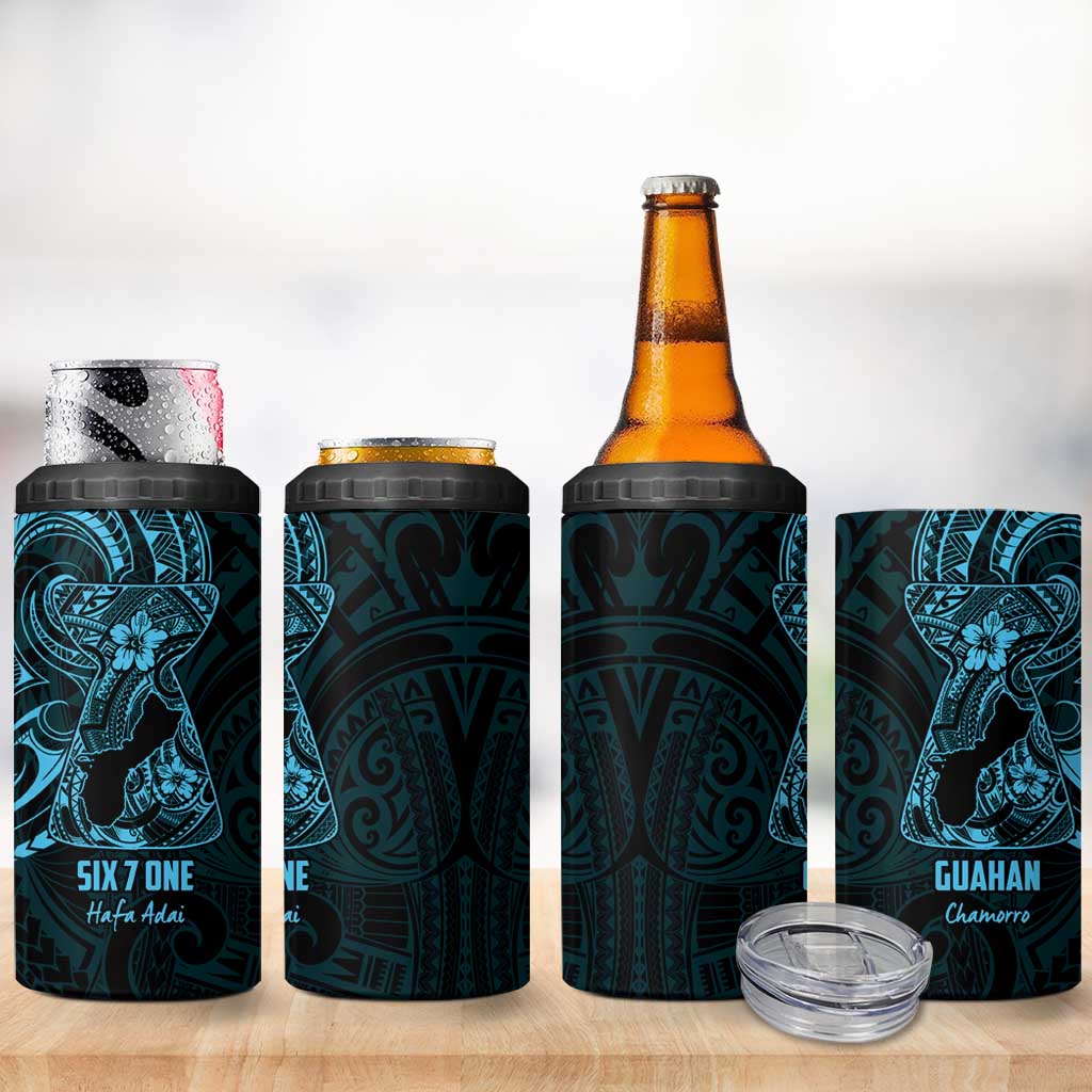 Blue Guam Latte Stone Tribal Tattoo 4 in 1 Can Cooler Tumbler Hafa Adai Six 7 One LT9 - Polynesian Pride