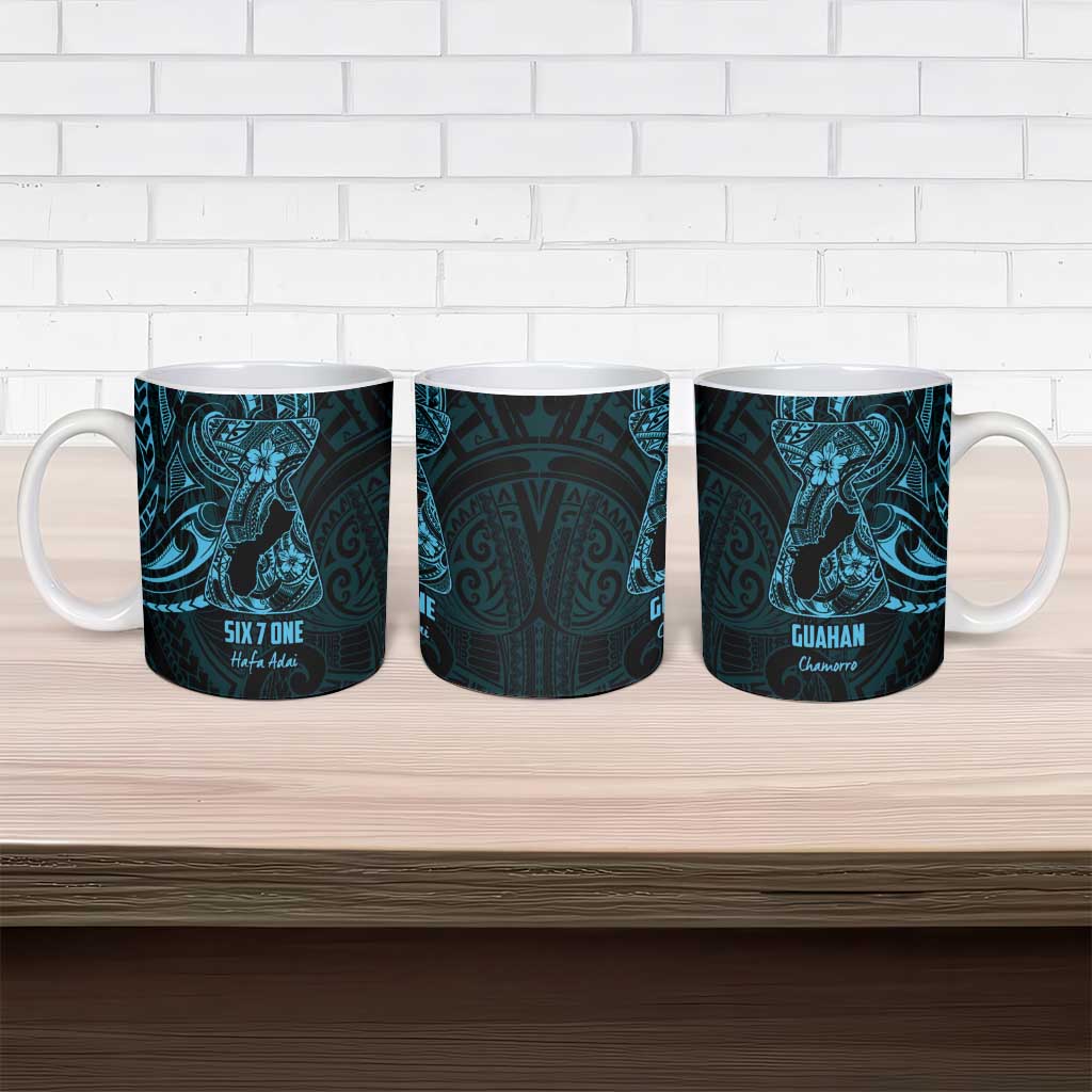 Blue Guam Latte Stone Tribal Tattoo Ceramic Mug Hafa Adai Six 7 One - Polynesian Pride