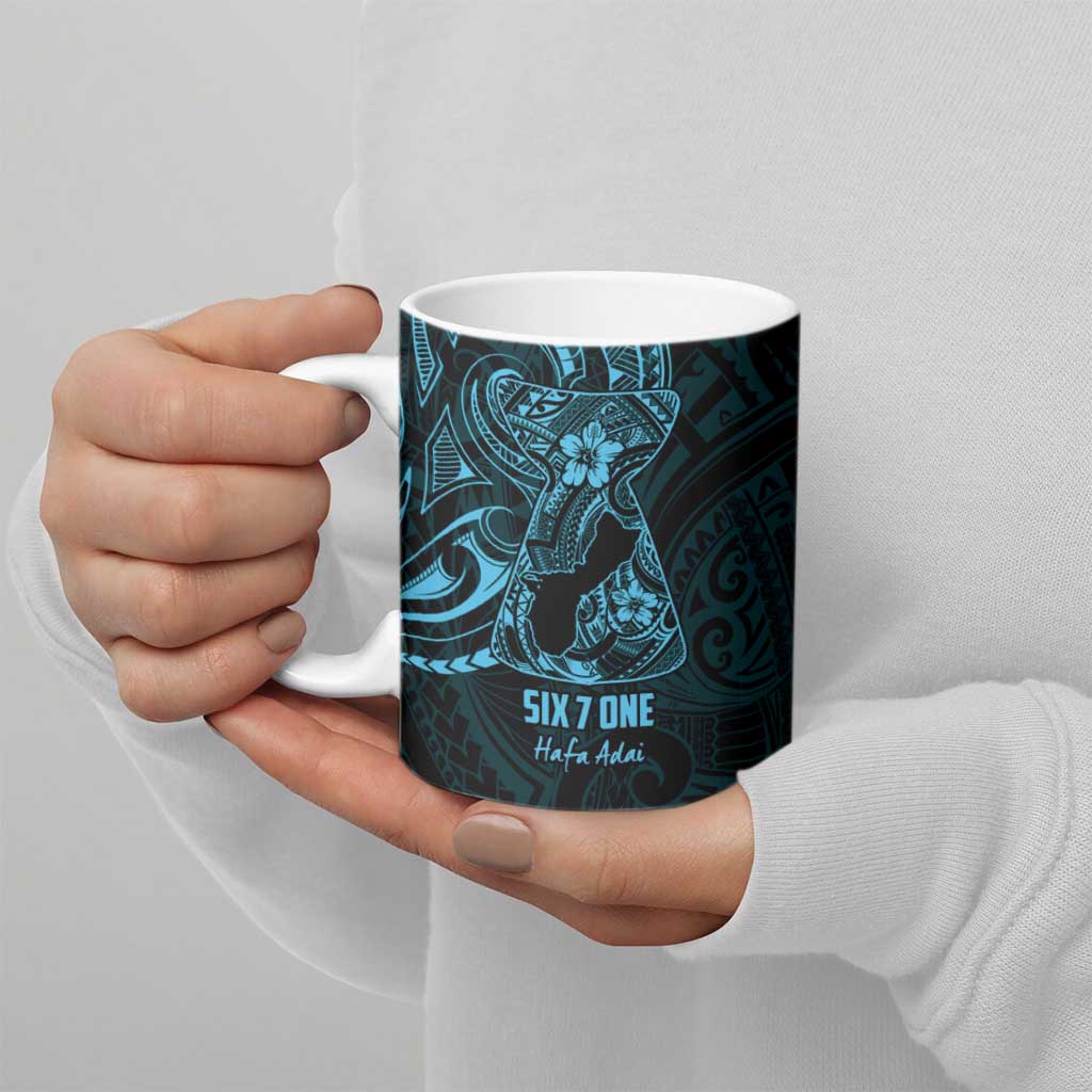 Blue Guam Latte Stone Tribal Tattoo Ceramic Mug Hafa Adai Six 7 One - Polynesian Pride