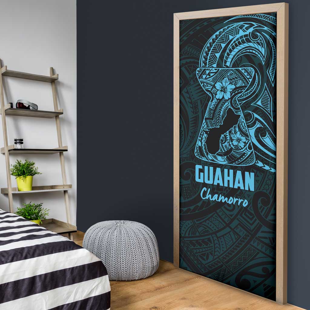 Blue Guam Latte Stone Tribal Tattoo Door Cover Hafa Adai Six 7 One - Polynesian Pride