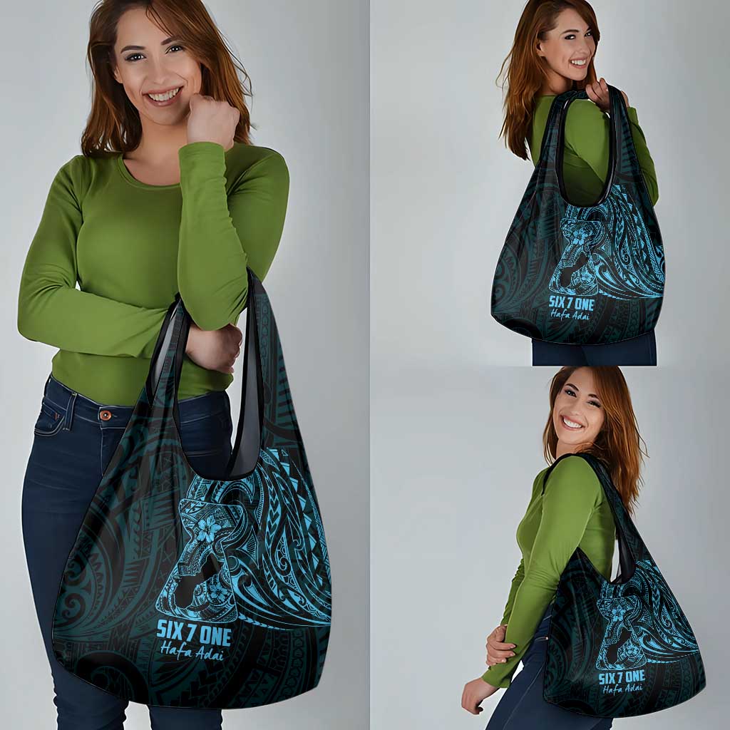 Blue Guam Latte Stone Tribal Tattoo Grocery Bag Hafa Adai Six 7 One