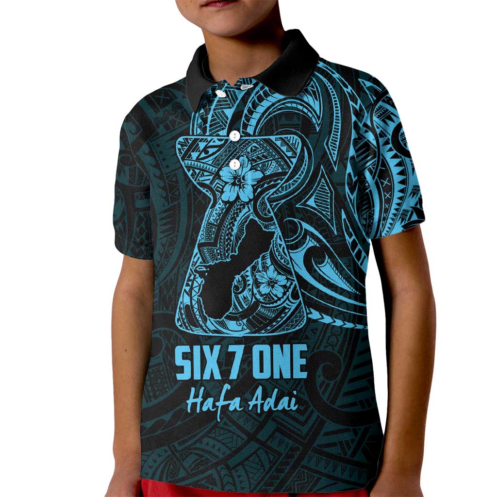 Blue Guam Latte Stone Tribal Tattoo Kid Polo Shirt Hafa Adai Six 7 One