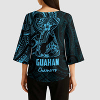 Blue Guam Latte Stone Tribal Tattoo Kimono Sleeve Blouse Hafa Adai Six 7 One - Polynesian Pride