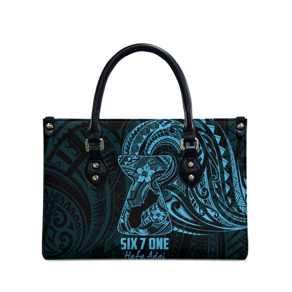 Blue Guam Latte Stone Tribal Tattoo Leather Bag Hafa Adai Six 7 One - Polynesian Pride