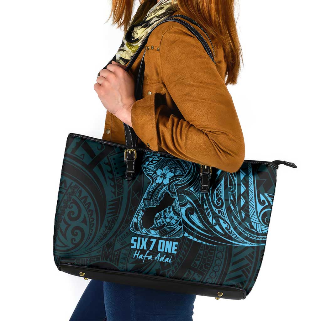 Blue Guam Latte Stone Tribal Tattoo Leather Tote Bag Hafa Adai Six 7 One