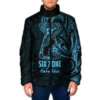 Blue Guam Latte Stone Tribal Tattoo Padded Jacket Hafa Adai Six 7 One - Polynesian Pride