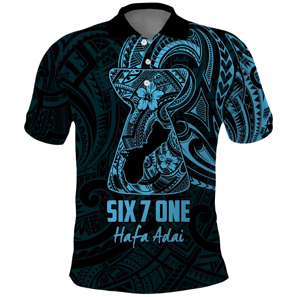 Blue Guam Latte Stone Tribal Tattoo Polo Shirt Hafa Adai Six 7 One