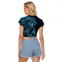 Blue Guam Latte Stone Tribal Tattoo Raglan Cropped T Shirt Hafa Adai Six 7 One