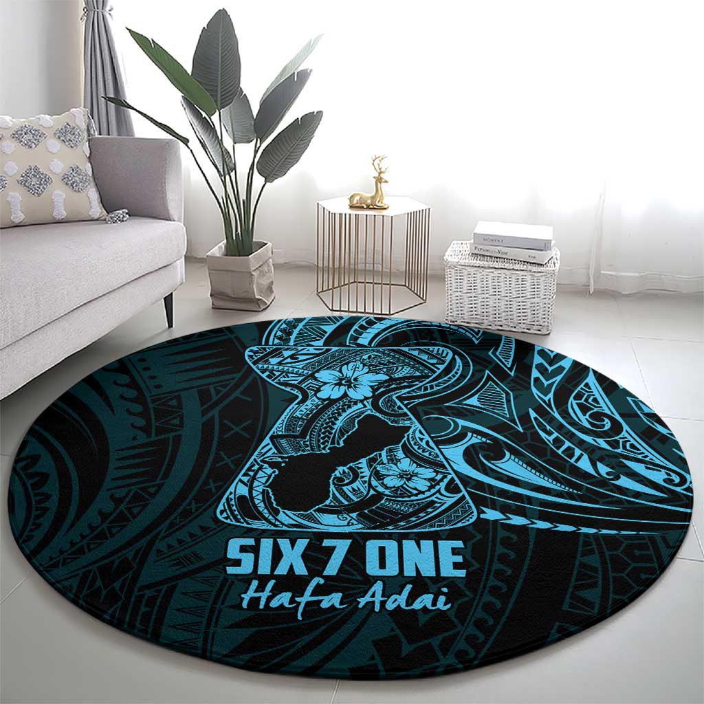 Blue Guam Latte Stone Tribal Tattoo Round Carpet Hafa Adai Six 7 One
