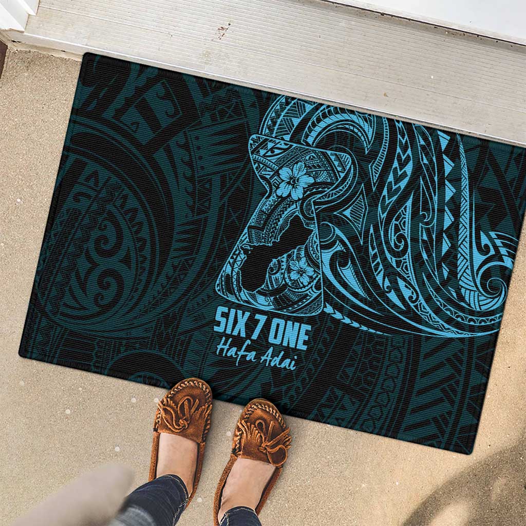 Blue Guam Latte Stone Tribal Tattoo Rubber Doormat Hafa Adai Six 7 One