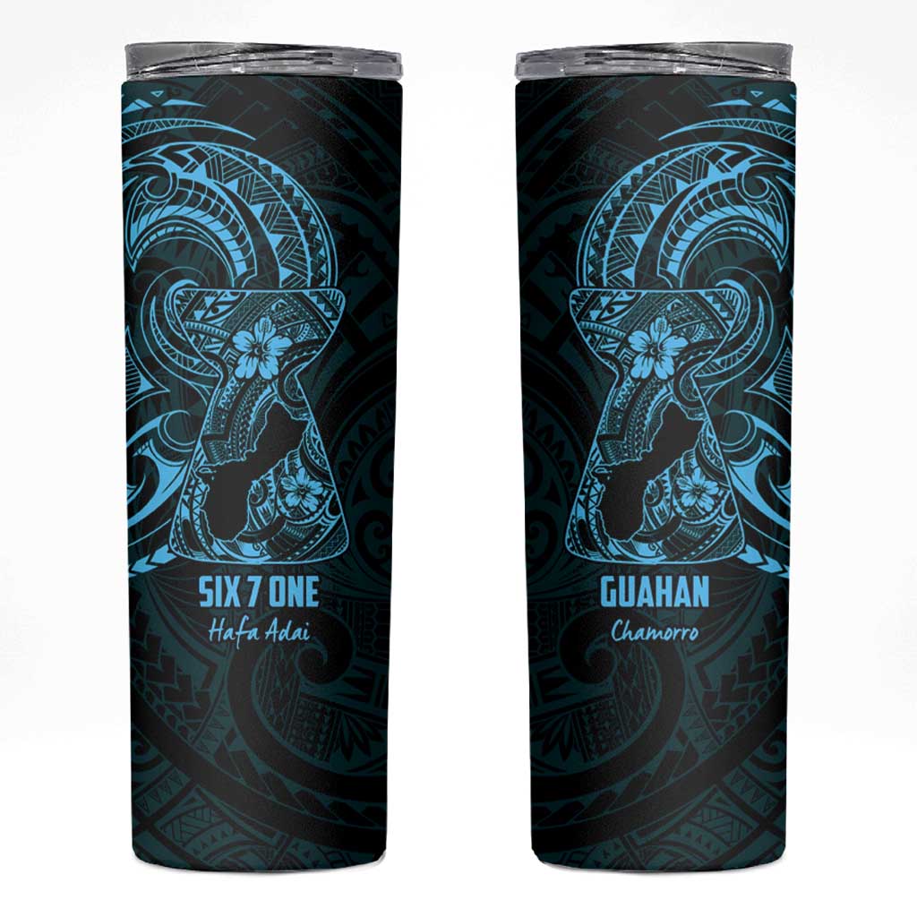 Blue Guam Latte Stone Tribal Tattoo Skinny Tumbler Hafa Adai Six 7 One LT9 Blue - Polynesian Pride