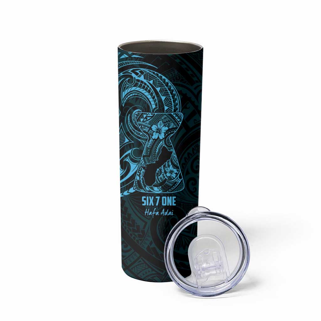 Blue Guam Latte Stone Tribal Tattoo Skinny Tumbler Hafa Adai Six 7 One LT9 - Polynesian Pride