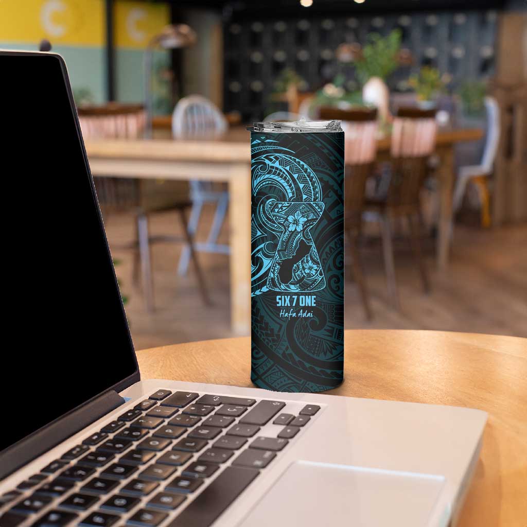 Blue Guam Latte Stone Tribal Tattoo Skinny Tumbler Hafa Adai Six 7 One LT9 - Polynesian Pride