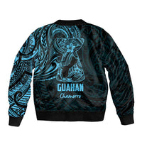 Blue Guam Latte Stone Tribal Tattoo Sleeve Zip Bomber Jacket Hafa Adai Six 7 One