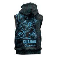 Blue Guam Latte Stone Tribal Tattoo Sleeveless Hoodie Hafa Adai Six 7 One - Polynesian Pride