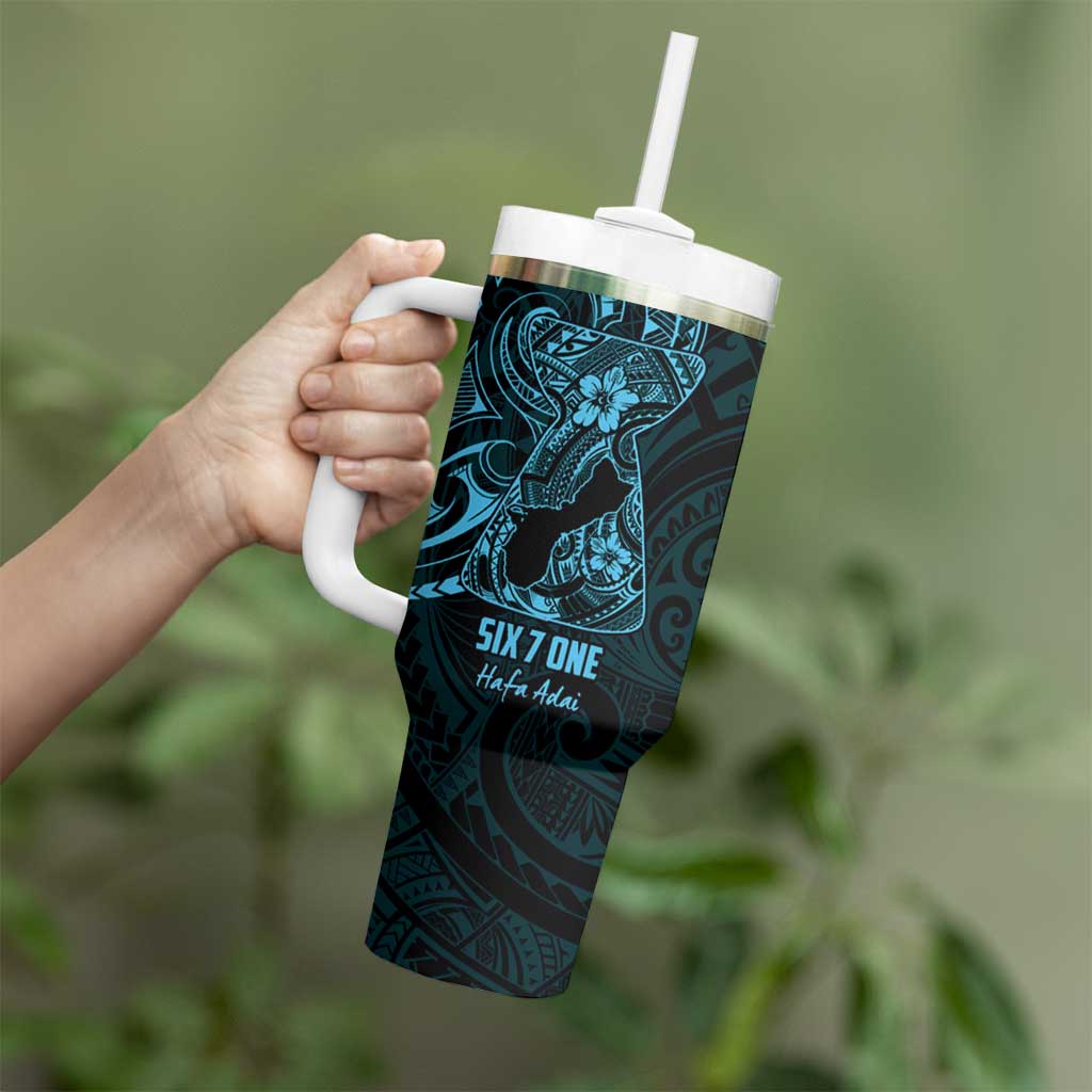 Blue Guam Latte Stone Tribal Tattoo Tumbler With Handle Hafa Adai Six 7 One